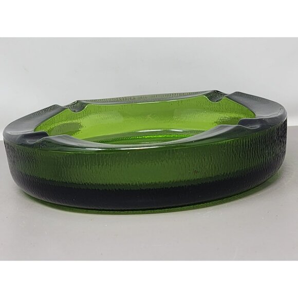 Vintage‎ Mid-Century Modern Green Textured Glass Heavy Ashtray - Picture 3 of 8